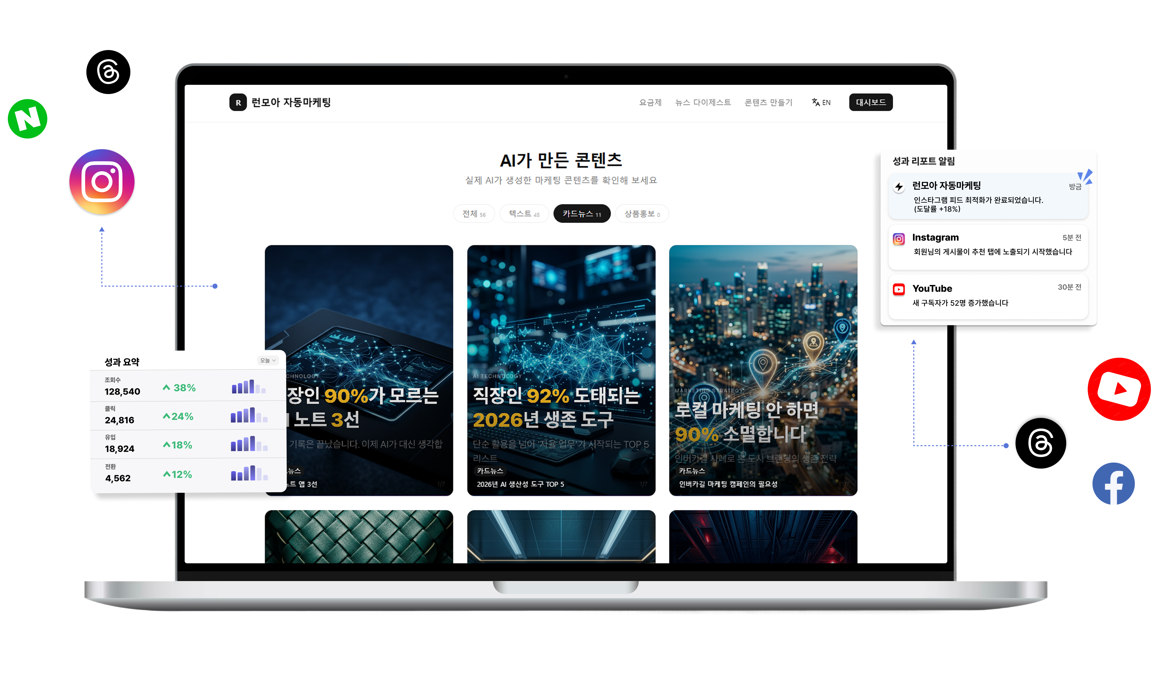 자동 마케팅 대시보드 - 숏폼/텍스트 콘텐츠